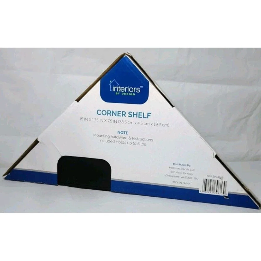NEW Interiors By Design Black Corner Shelves 15in x 1.75in x 7.5in Plastic